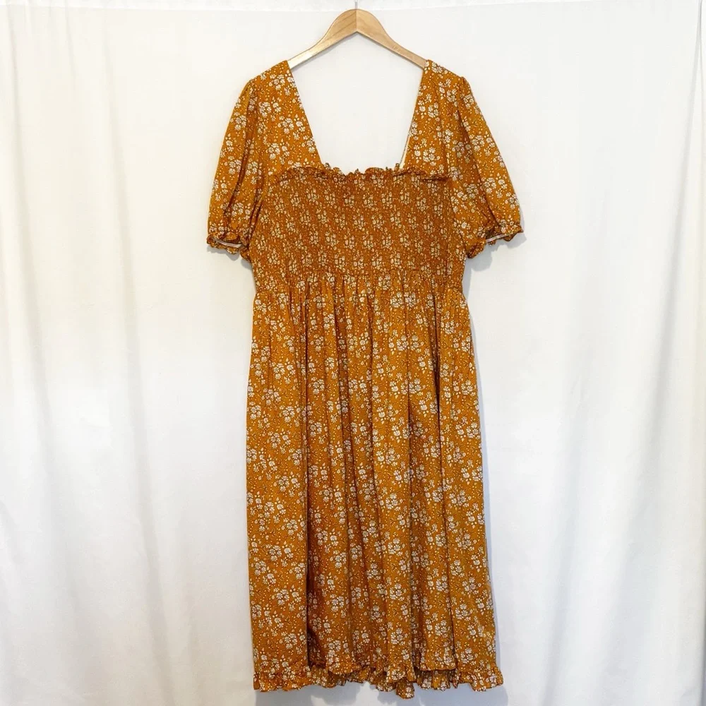 Anthropologie Mender Smocked Yellow Floral Midi Dress Size 3X - Picture 2 of 9